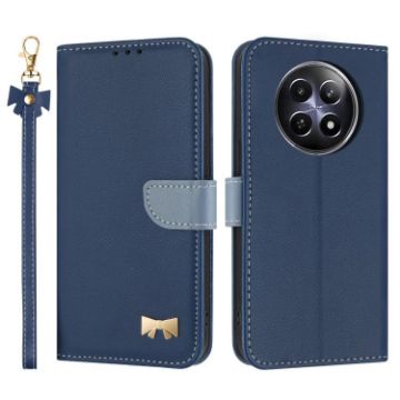 Realme 13/12/C65 5G Dark Blue Metal Bow Leather Case with Hand Strap - 1