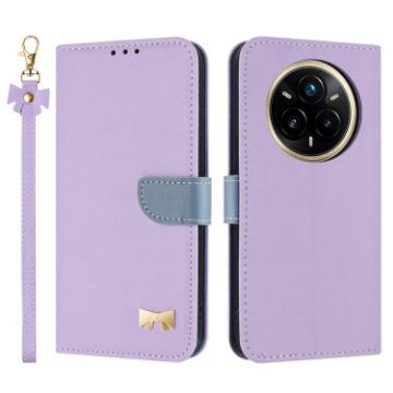 Realme 14 Pro 5G Purple Metal Bow Leather Case with Hand Strap - 1