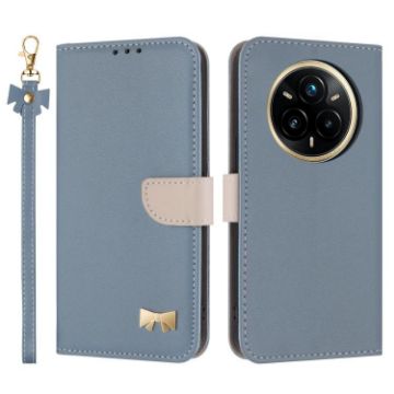 Realme 14 Pro+ 5G Light Blue Leather Phone Case with Hand Strap - 1