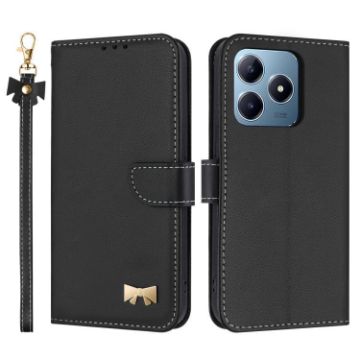 Realme C63/C61 Black Leather Phone Case with Hand Strap - 1