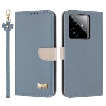 Realme GT7 5G Light Blue Leather Phone Case with Hand Strap - 1