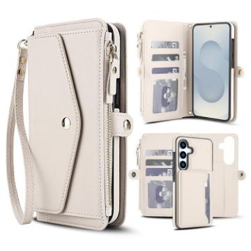 Samsung Galaxy S25+ 5G Wallet Detachable Leather Case with Lanyard White - 1