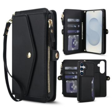 Samsung Galaxy S25 5G Wallet Detachable Leather Phone Case with Lanyard - 1