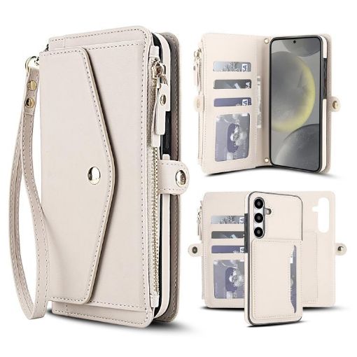 Samsung Galaxy S24+ 5G Wallet Leather Phone Case with Lanyard - White - 1