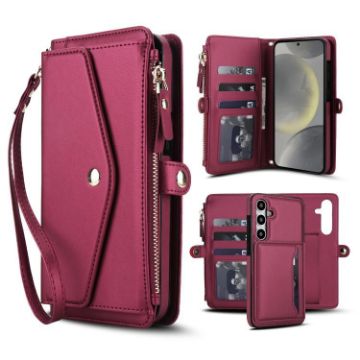 Samsung Galaxy S24 FE 5G Red Wallet Leather Phone Case with Lanyard - 1