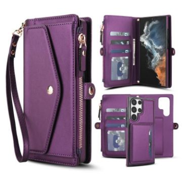 Samsung Galaxy S22 Ultra 5G Wallet Leather Case with Lanyard - Dark Purple - 1