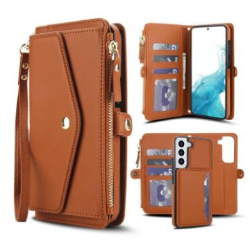Samsung Galaxy S22+ 5G Wallet Leather Phone Case with Lanyard (Brown) - 1