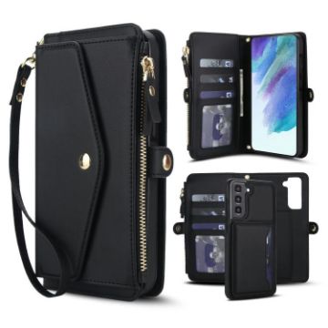 Samsung Galaxy S21 FE 5G Wallet Leather Phone Case with Lanyard (Black) - 1