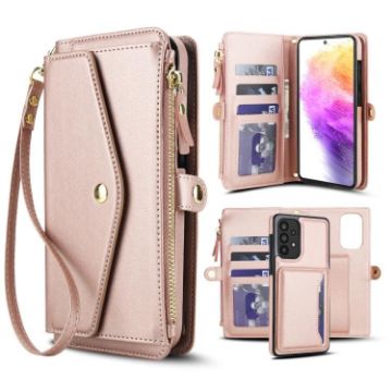 Samsung Galaxy A33 5G Wallet Case, Detachable Leather, Rose Gold Lanyard - 1