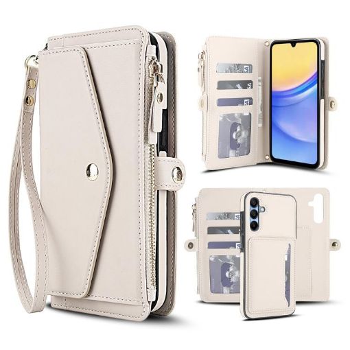 Samsung Galaxy A35 5G Wallet Detachable Leather Case with Lanyard White - 1
