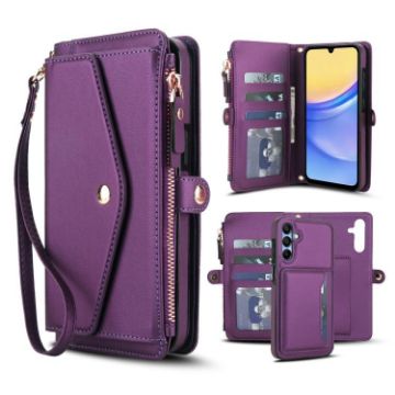 Samsung Galaxy A36 5G Wallet Leather Phone Case with Lanyard, Purple - 1