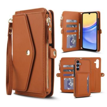 Samsung Galaxy A36 5G Wallet Case, Detachable Leather with Lanyard, Brown - 1