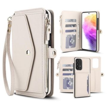 Samsung Galaxy A72 5G Wallet Detachable Leather Case with Lanyard White - 1