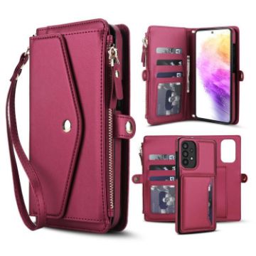 Samsung Galaxy A72 5G Red Leather Wallet Phone Case with Lanyard - 1