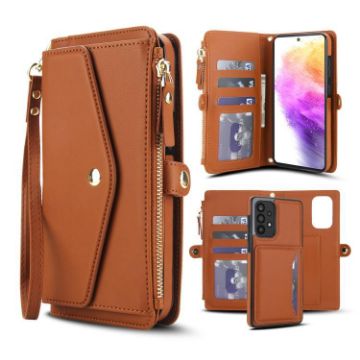 Samsung Galaxy A73 5G Wallet Detachable Leather Case with Lanyard Brown - 1