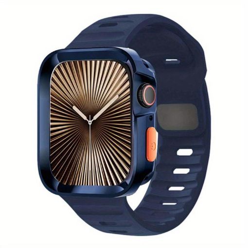 Apple Watch 44mm/45mm Dark Blue Wave Texture Silicone Band & TPU Case - 1