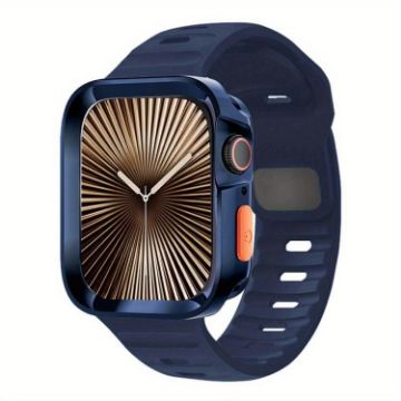 Apple Watch Series 10 46mm Dark Blue Silicone Band with TPU Case - 1