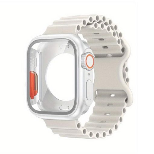 Apple Watch Series 10 42mm White Silicone Band with PC Case - 1
