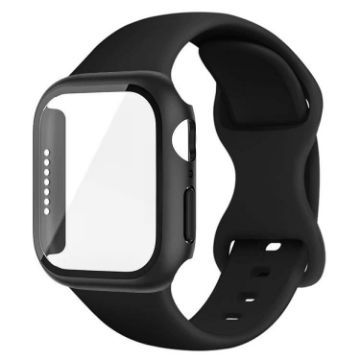 Apple Watch 44mm/45mm Silicone Band & Case with Butterfly Buckle (Black) - 1