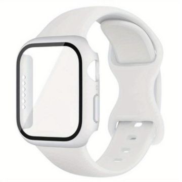 Apple Watch 44mm/45mm Silicone Band & Case with Butterfly Buckle - White - 1