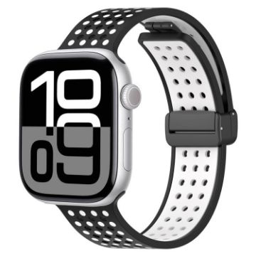 Apple Watch Band 42/41/40/38mm Magnetic Buckle Silicone Black White - 1