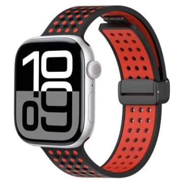 Magnetic Buckle Silicone Watch Band for Apple Watch 42/41/40/38mm Black Red - 1