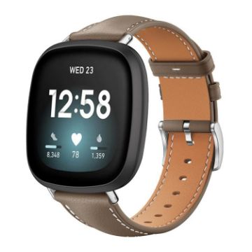 Fitbit Versa 4/3/Sense 2/1 20mm Black Shark Leather Band (Light Grey) - 1