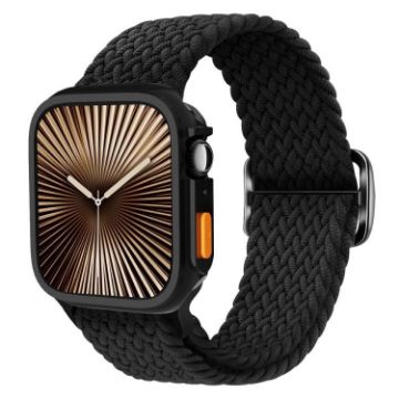 Apple Watch Series 10 46mm Nylon Band & TPU Case - Black - 1