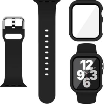 Apple Watch Series 10 46mm Silicone Band & PC Case (Black) - 1