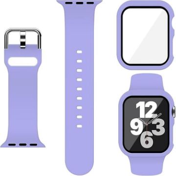 Apple Watch Series 10 42mm Purple Silicone Band & PC Case Combo - 1