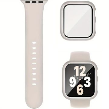 Apple Watch 44mm/45mm Silicone Band & PC Case with Film - Starlight - 1