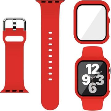 Apple Watch 44mm/45mm Red Silicone Band & PC Case with Film - 1