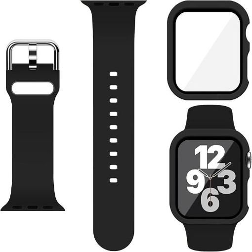 Apple Watch 40mm/41mm Silicone Band & PC Case with Pin Buckle (Black) - 1