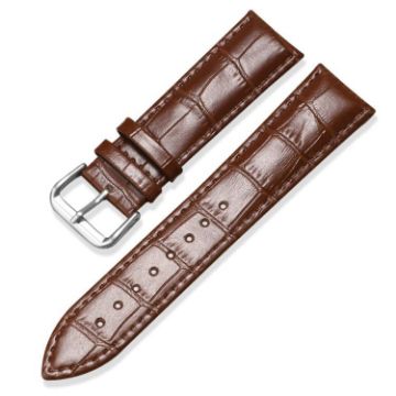 14mm Bamboo Texture Leather Watch Band with Pin Buckle - Brown - 1