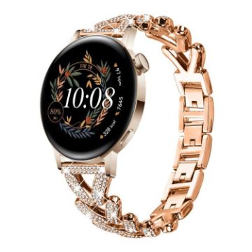 20mm Rose Gold Diamond Metal Band for Huawei Watch GT4/GT3/GT2 - 1