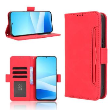 Meizu Note 16 Pro 5G Red Leather Case with Card Slots - Calf Texture - 1