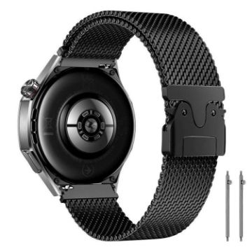 22mm Black Milanese Parachute Buckle Stainless Steel Mesh Watch Band - 1